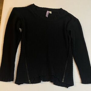Black Knit Sweater with Zipper Accents